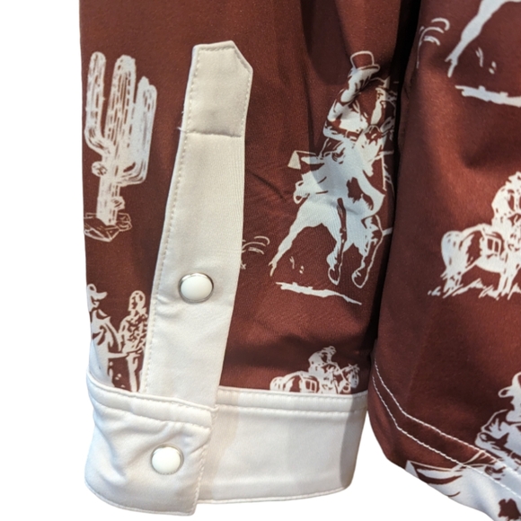 RANCH DRESSN Fallon Taylor Brown Buckaroo Performance Rodeo Cowgirl shirt sz XL - Picture 10 of 13